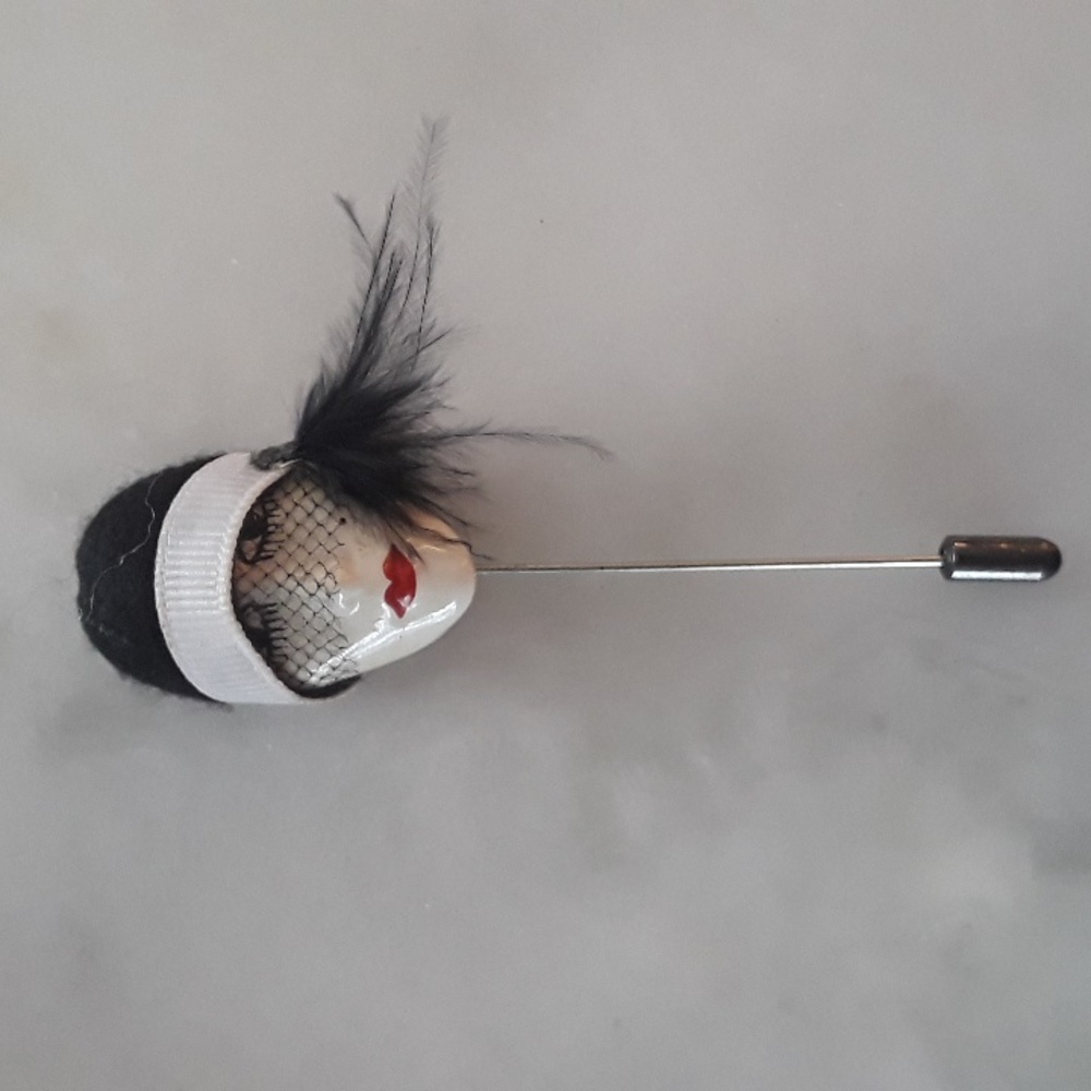 Beautiful Vintage French Flapper Stick Pin Brooch 1970s Collectible Hand painted
